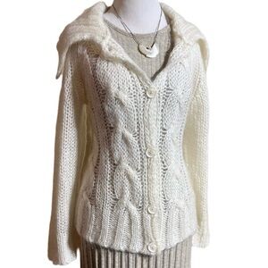 April Cornell Vintage Wool/Mohair Ivory Cardigan Sweater Sz Medium
